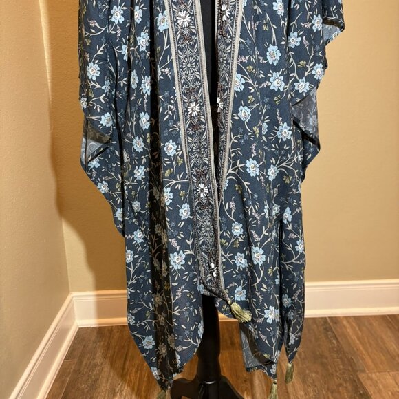 J.Jill Long Kimono Wrap Floral Embroidered Blue Size XL - 3X - Picture 3 of 8